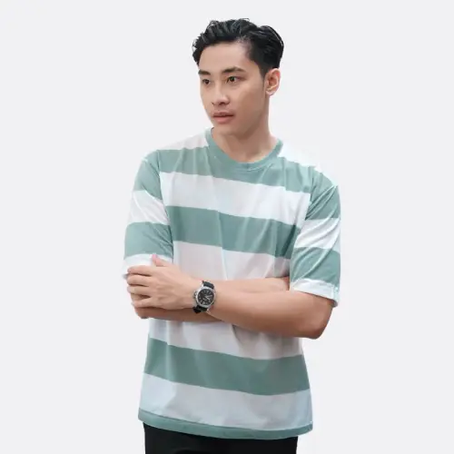 Kaos Oversize Salur Stripe Pria Katun Combed 24s Maroon White