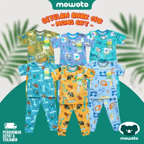 Setelan Moms Gift Terbaru Terlaris ( 1-4 tahun ) Setelan Anak Unisex Piyama Warna Motif Kancing Pundak Celana Pempers Journey