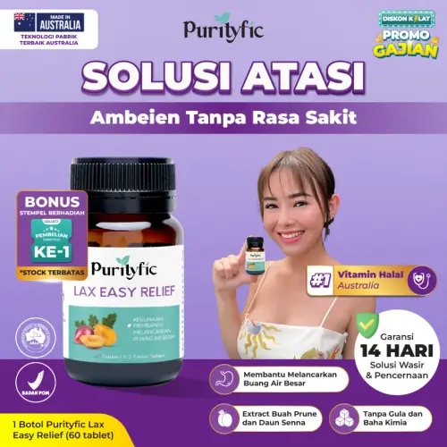 Purityfic Official Lax Easy Relief Vitamin Australia - Tablet untuk Mengatasi Ambeien dan Wasir