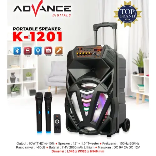 Advance K1201N Speaker AKtif Portable Bluetooth Meeting 12" Tws Gratis Mic Wireless