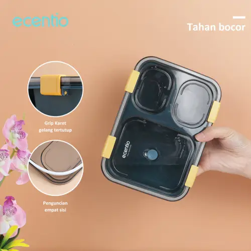 ecentio lunch box anti tumpah 3 sekat dengan kotak sup botol minum