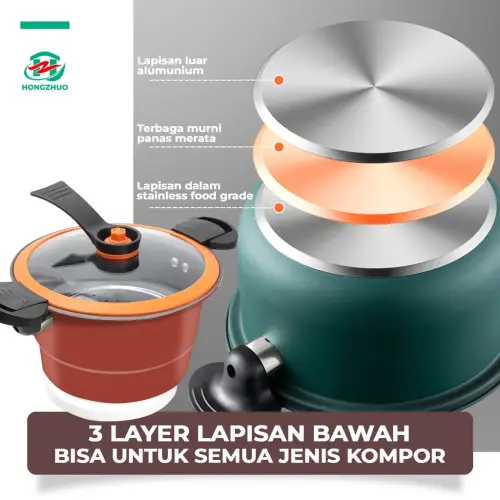 Hongzhuo Panci Presto 3,5 Liter Wajan Presto Kokoh Coating Batu Medis Premium Quality Panci Sop