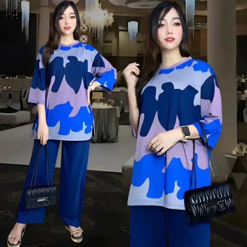 A8D1 SETELAN WANITA JUMBO LD 120 & LD 140 ATASAN WANITA DAN CELANA KULOT WANITA baju oversize dewasa Motif CELANA