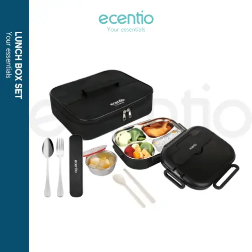 ecentio lunch box 1000ml stainless 304 sekat 4 dan anti tumpah free sendok sumpit