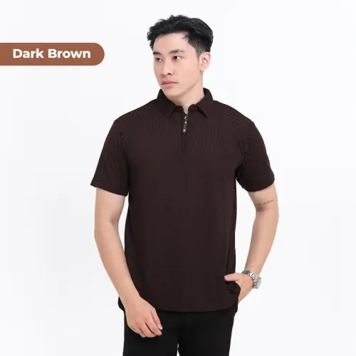 Kaos Polo Shirt Pria Kaos Kerah Lengan pendek Original Zipper Size M - XXL Light Brown
