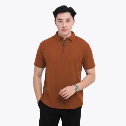 Kaos Polo Shirt Pria Kaos Kerah Lengan pendek Original Zipper Size M - XXL Light Brown