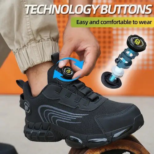 Aeiso - Sepatu model Tali Putar hitam casual dan fashionable extra penguat di ujung sepatu Non K3 ukuran 38-46