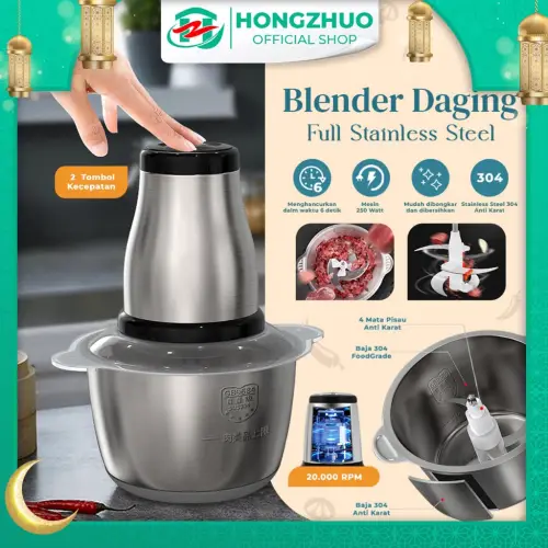Hongzhuo Blender Chopper Stainless Steel 2L Penggiling Bumbu Daging Sayur Buah / Food Processor