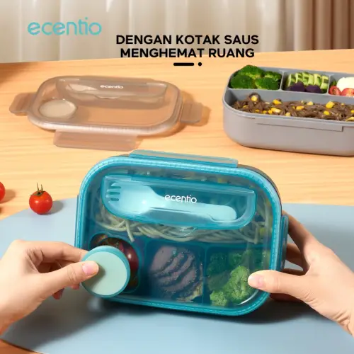 ecentio 1100ml lunch box set 4 Grid tempat bekal makan dan tempat minum anak kotak makan anti tumpah free sendok