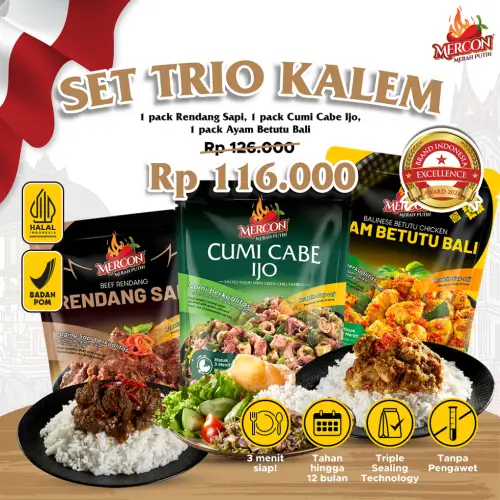 Mercon Merah Putih - Set Trio Kalem || Rendang Sapi + Cumi Cabe Ijo + Ayam Betutu