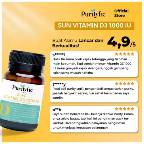 Purityfic Sun Vitamin D3 1000 IU 90 Tablet Vitamin Australia - AMPUH MENYEMBUHKAN SAKIT LINU!