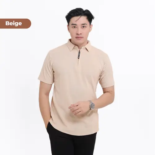 Kaos Polo Shirt Pria Kaos Kerah Lengan pendek Original Zipper Size M - XXL Light Brown