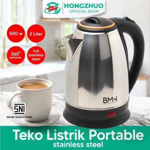 Hongzhuo Teko Listrik 2 Liter Full Stainless Steel Pemanas Air Electric Kettle Ketel Besar Otomatis 500 Watt