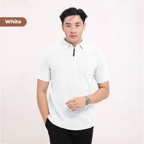 Kaos Polo Shirt Pria Kaos Kerah Lengan pendek Original Zipper Size M - XXL Light Brown