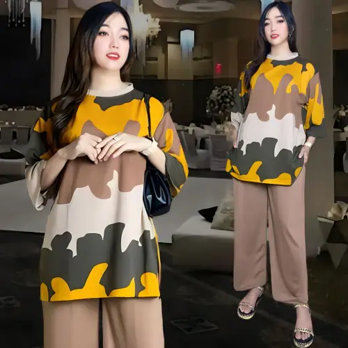 A8D1 SETELAN WANITA JUMBO LD 120 & LD 140 ATASAN WANITA DAN CELANA KULOT WANITA baju oversize dewasa Motif CELANA