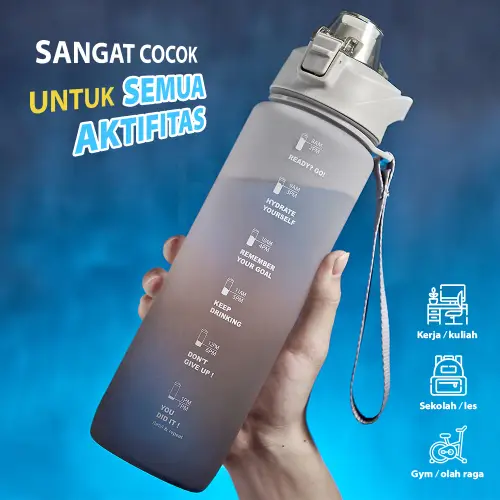 Botol Air Minum Anak 1 Liter Botol Air Motivasi Premium Anti Bocor BPA FREE HUGO