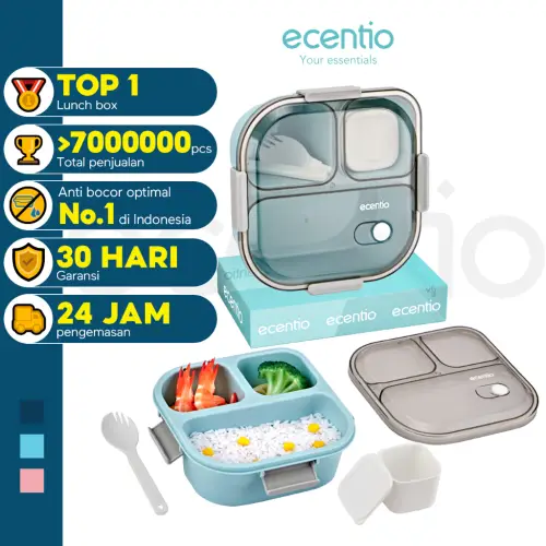 ecentio lunch box kotak bekal anti tumpah 3 grid 1100ml /850ml Kotak makan wadah bekal anti tumpah kotak sup 100ml Free Sendok