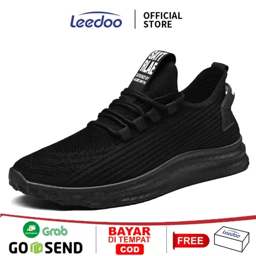 Leedoo Sepatu Sneakers Casual Pria Olahraga Lentur Sport Fashion Lari Shoes Kekinian Natural Hitam MR109