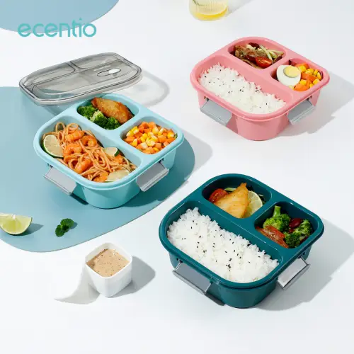ecentio lunch box anti tumpah 3 sekat dengan kotak sup botol minum