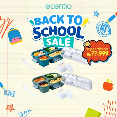 ecentio kotak makan anti tumpah tempat makan lunch box set 1300ml 3/4 Grid Kotak Makan Dengan Dengan Kotak Sup Dan Sendok Gratis Anti Tumpah Berbahan