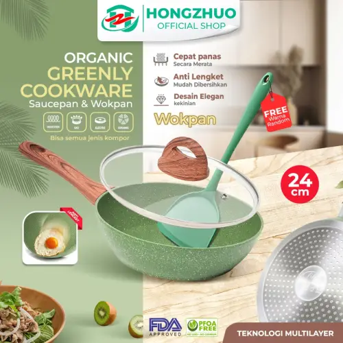 Tifale by Hongzhuo Organic Greenly Cookware Wokpan 24cm Marble Coated Anti Lengket