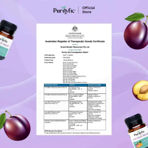 Purityfic Official Lax Easy Relief Vitamin Australia - Vitamin Pencegah Ambeien dan Wasir Terbaik