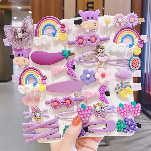 Jepit Rambut Set 14Pcs Fashion Perempuan Aksesories Rambut Ikat Karakter ACC