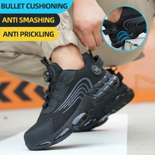 Aeiso - Sepatu model Tali Putar hitam casual dan fashionable extra penguat di ujung sepatu Non K3 ukuran 38-46