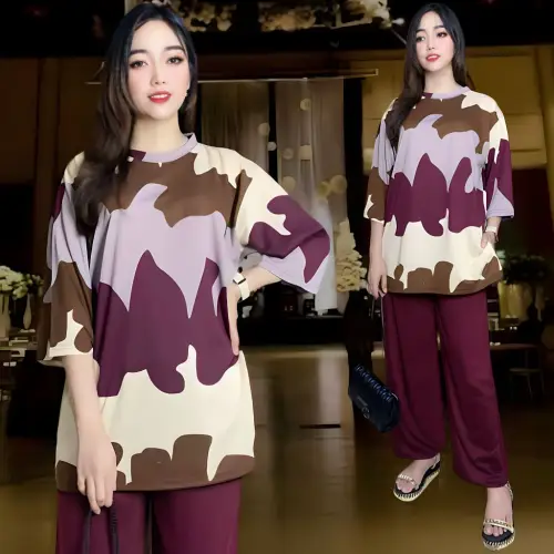 A8D1 SETELAN WANITA JUMBO LD 120 & LD 140 ATASAN WANITA DAN CELANA KULOT WANITA baju oversize dewasa Motif CELANA
