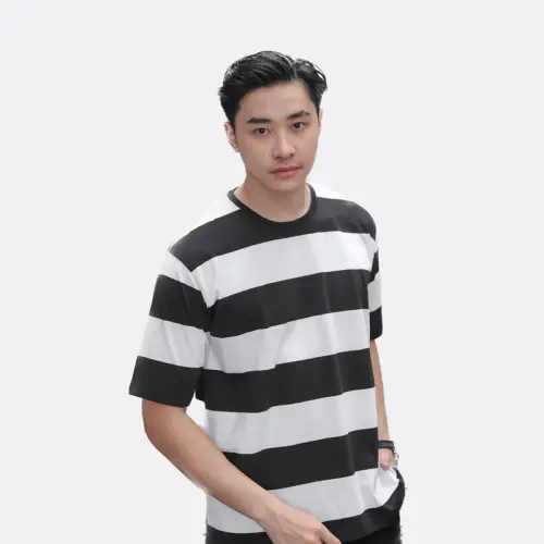 Kaos Oversize Salur Stripe Pria Katun Combed 24s Maroon White