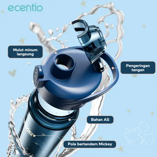 ecentio botol minum Disney Micky 1000ml Portable Botol air Anak Sport 1 Liter