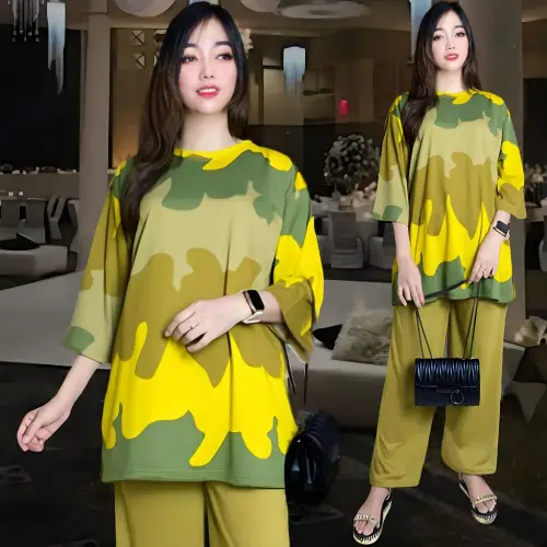 A8D1 SETELAN WANITA JUMBO LD 120 & LD 140 ATASAN WANITA DAN CELANA KULOT WANITA baju oversize dewasa Motif CELANA