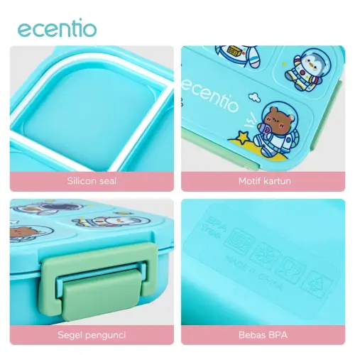 ecentio lunch box anak anak sekolah 1000ml 4 Skat Kotak Makan Tempat Makan bayi BPA FREE