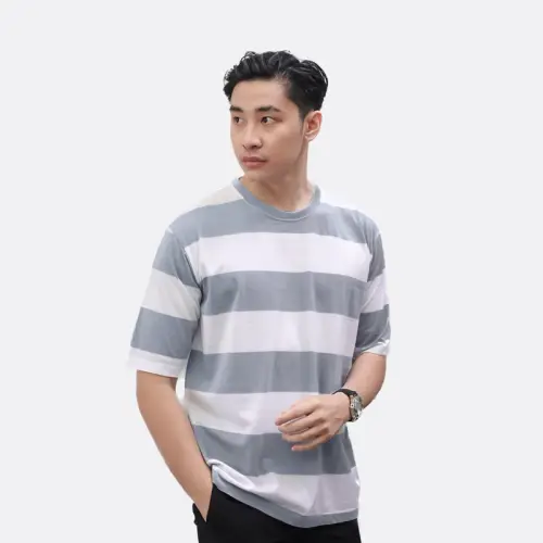 Kaos Oversize Salur Stripe Pria Katun Combed 24s Maroon White