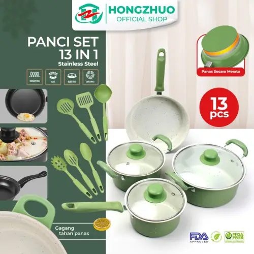 Hongzhuo Cookware Panci Set Wajan Penggorengan Spatula Set Isi 13Pcs 1 Set Frypan Saucepan