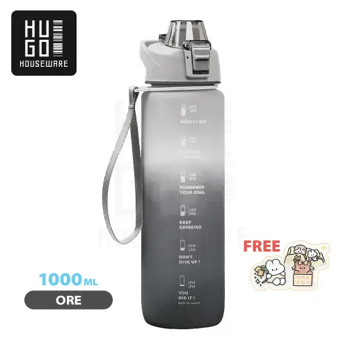 Botol Minum Motivasi Tutup Flip 1 Liter Rainbow Gratis Stiker HUGO