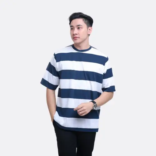 Kaos Oversize Salur Stripe Pria Katun Combed 24s Maroon White