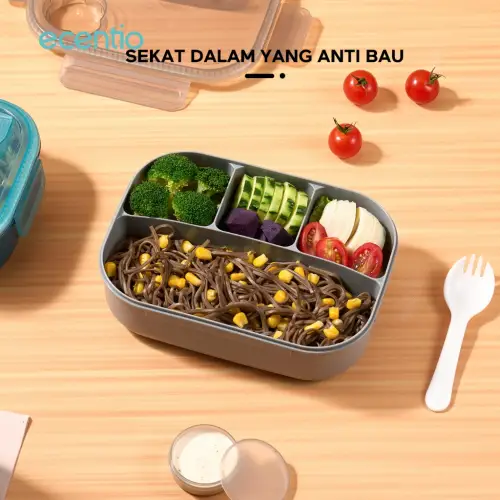 ecentio 1100ml lunch box set 4 Grid tempat bekal makan dan tempat minum anak kotak makan anti tumpah free sendok
