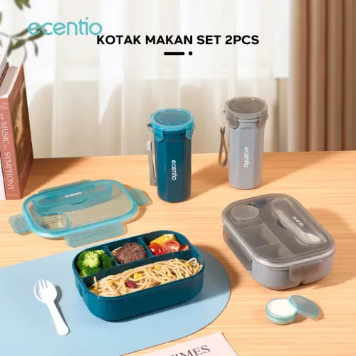 ecentio 1100ml lunch box set 4 Grid tempat bekal makan dan tempat minum anak kotak makan anti tumpah free sendok
