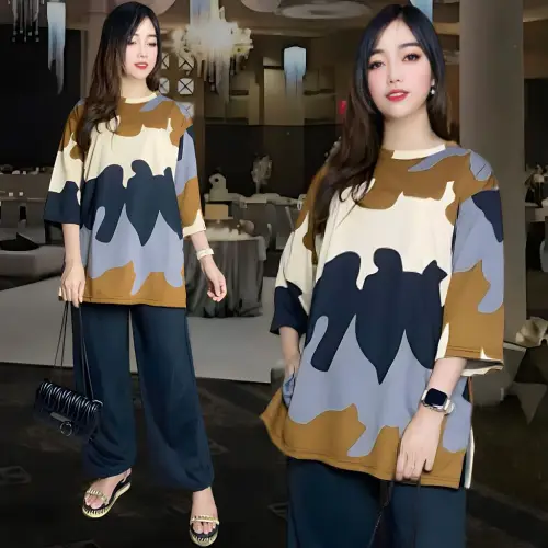 A8D1 SETELAN WANITA JUMBO LD 120 & LD 140 ATASAN WANITA DAN CELANA KULOT WANITA baju oversize dewasa Motif CELANA