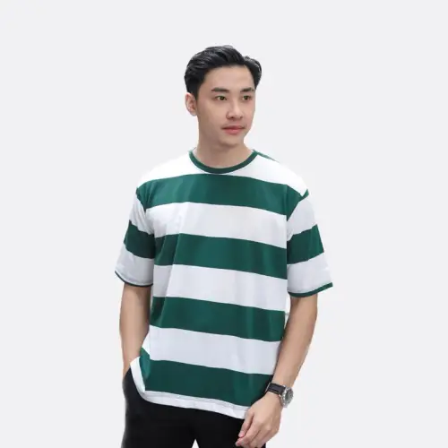 Kaos Oversize Salur Stripe Pria Katun Combed 24s Maroon White