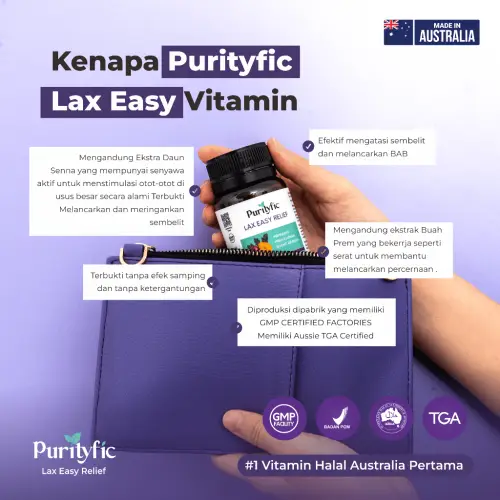 Purityfic Official Lax Easy Relief Vitamin Australia - Vitamin Pencegah Ambeien dan Wasir Terbaik