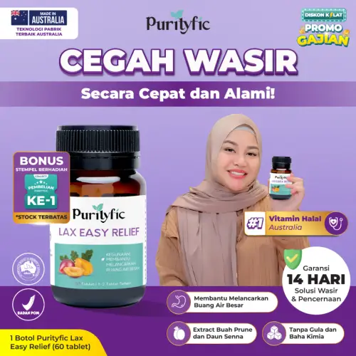 Purityfic Official Lax Easy Relief Vitamin Australia - Vitamin Pencegah Ambeien dan Wasir Terbaik