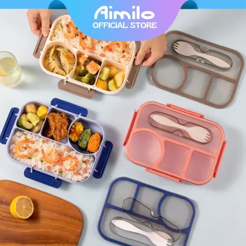 Aimilo Gaya Jepang Tempat Makan Tupperware BPA Free Lunch Box Set Tempat Bekal Anak Sekolah Free Sendok