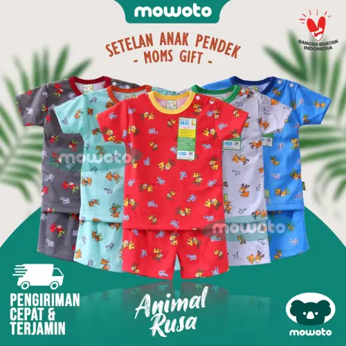Setelan PENDEK Moms Gift ( 2-4 tahun ) Setelan Anak Cewe Cowo Piyama Warna Motif Kancing Pundak S15A