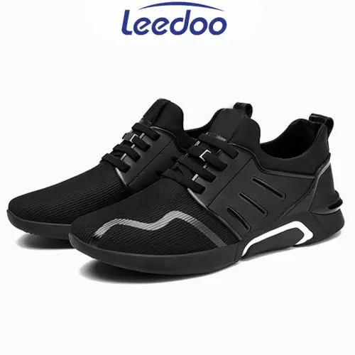 Leedoo Sepatu Pria Sneakers Running Fashion Casual Shoes Kerja Pria Hitam Polos F15-A