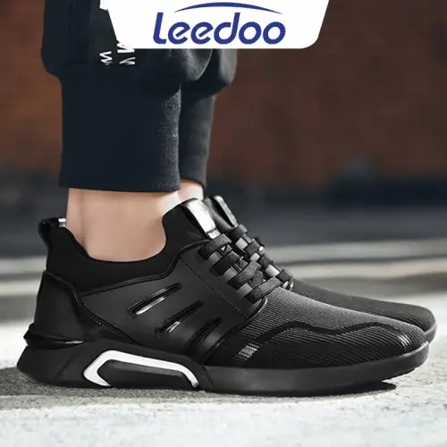 Leedoo Sepatu Pria Sneakers Running Fashion Casual Shoes Kerja Pria Hitam Polos F15-A