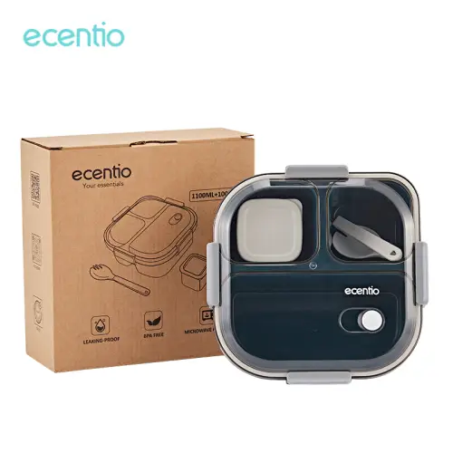 ecentio lunch box anti tumpah 3 sekat dengan kotak sup botol minum