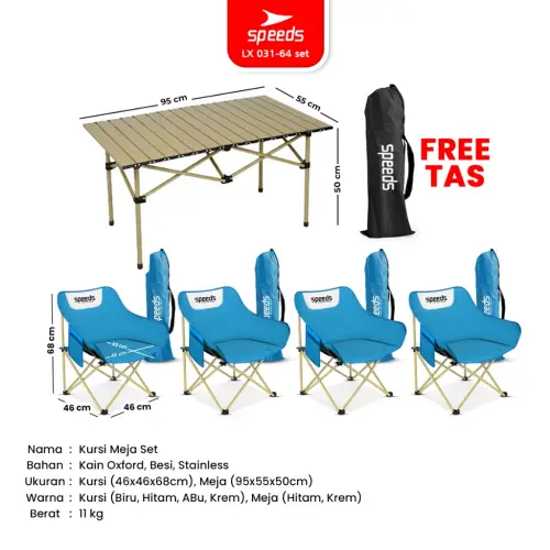 SPEEDS Meja Camping Lipat Set Meja Lipat Kursi Lipat Meja Piknik Camping Outdoor Portable 031-34