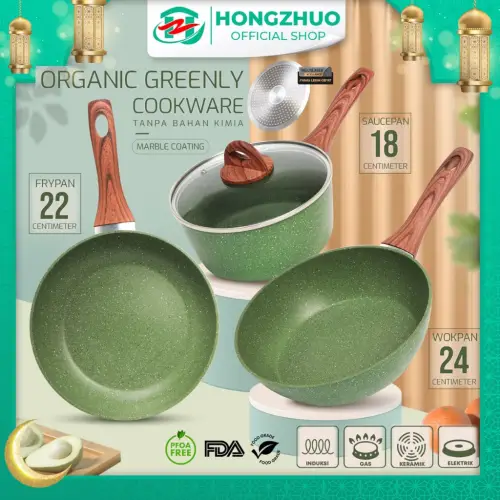 Tifale by Hongzhuo 3in1 Organic Greenly Cookware Marble Coated Anti lengket Handle Bakelite Silicone Anti Leleh Avocado Pan